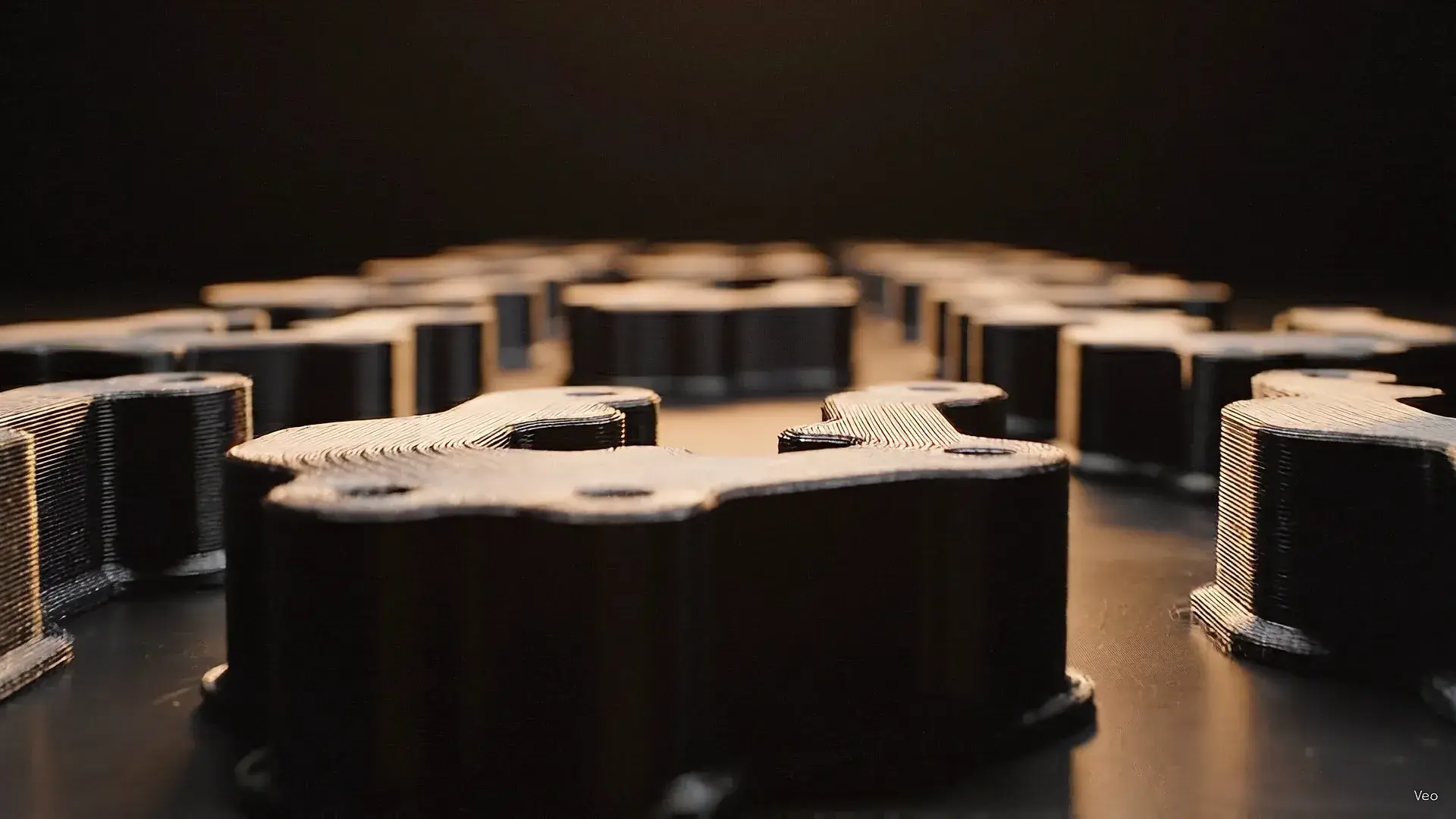 A batch of identical 3D-printed parts